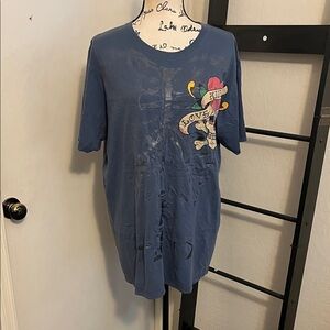 Y2K Ed Hardy Blue Rib Cage Skull Love Kills Slowly Graphic Tattoo Design T-Shirt